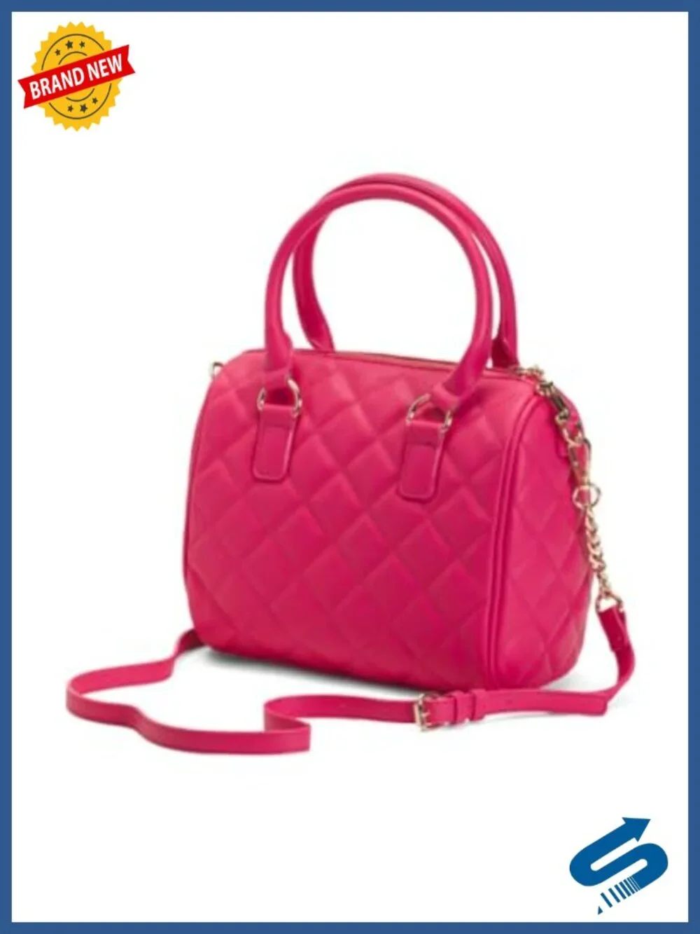 Quilted Satchel Handbag with Charm Detail Convertible Crossbody Faux Leather
